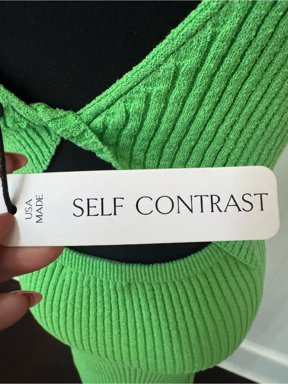 NWT SELF CONTRAST Jada Ribbed Knit Open Back Midi Dress - Acid Lime - Small - Picture 5 of 7